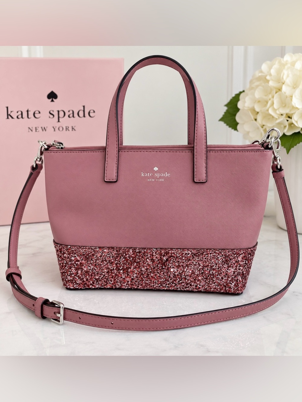 kate spade Dusty Rose Glitter-Bottom Satchel